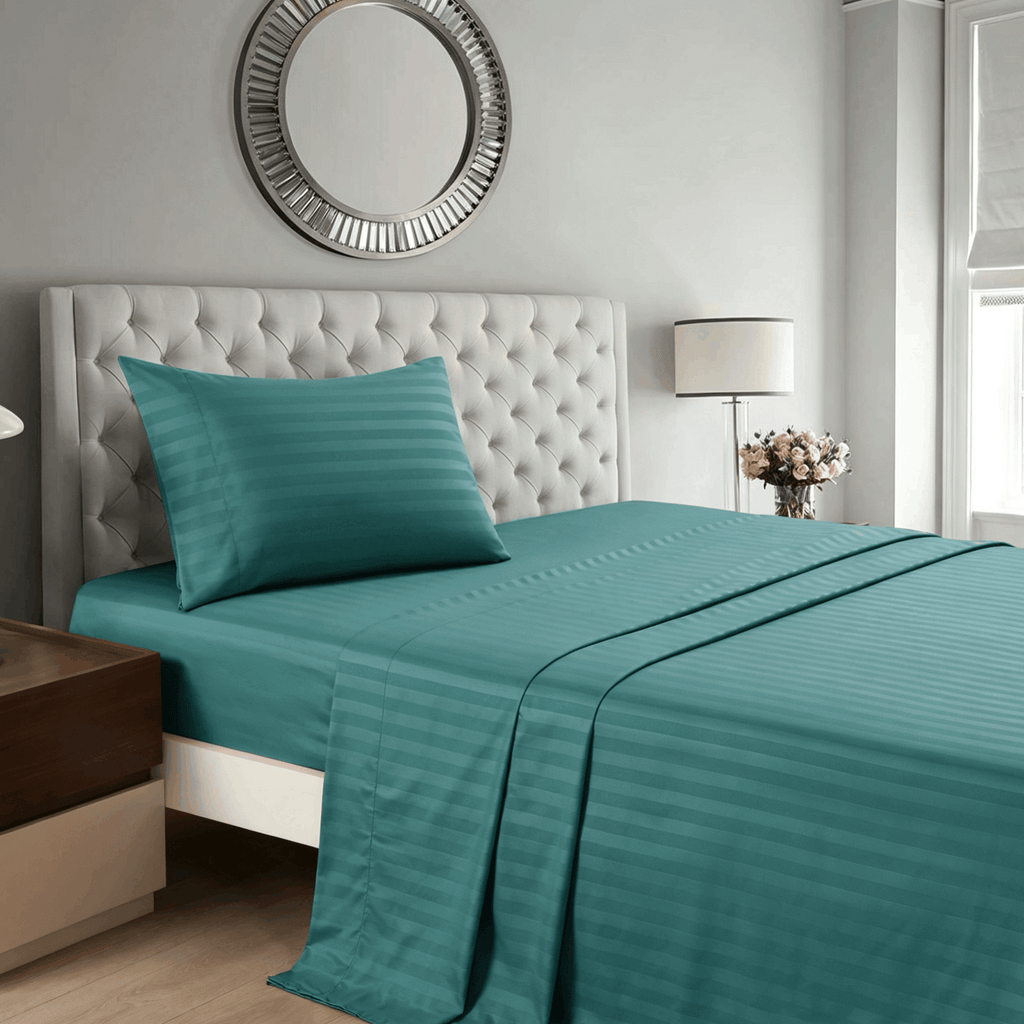 Striped Bed Sheet Set Extra Soft Breathable, Fade-Resistant Deep Pocket Fitted Sheets for Bedroom Guest Room Hotel – All Season 3/4 Piece (Flat Sheet, Fitted Sheet, Pillowcase)