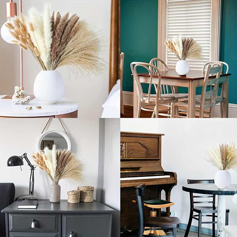 Bohemian Pampas Grass Arrangement 49pcs Dried Rattan Stems Bouquet | Boho Home Decor, Table Centerpiece, Event Decoration, Spring & Valentine's Day Floral Design