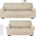 Stretch Sofa Cover Set 2 Piece Form Fit Slipcover for 2 Seater & 3 Seater Couch – Wrinkle Proof Loveseat Furniture Protector, 5 Colors, Milk Silk