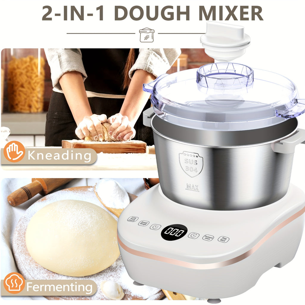 Electric Dough Maker 5.2Qt 250W 304 Stainless Steel Bowl with Ferment Function - Automatic Kneading Machine for Bread, Pizza, Pasta, Roti, Dumplings - Adjustable Time, 3 Modes, Home Kitchen