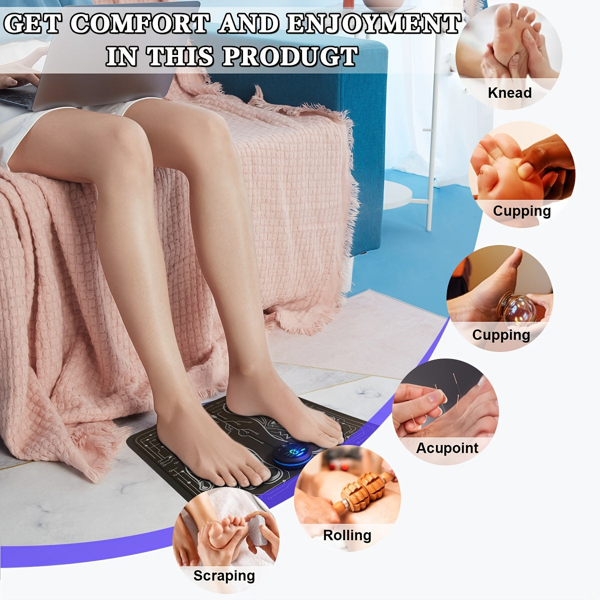TENS Portable Foldable Foot Massage Pad, Ergonomic Electric Massager for Feet, Back & Legs, Adjustable Intensity, Battery-Powered 150mAh, Compact Travel-Friendly Design, Health & Relaxation Gift