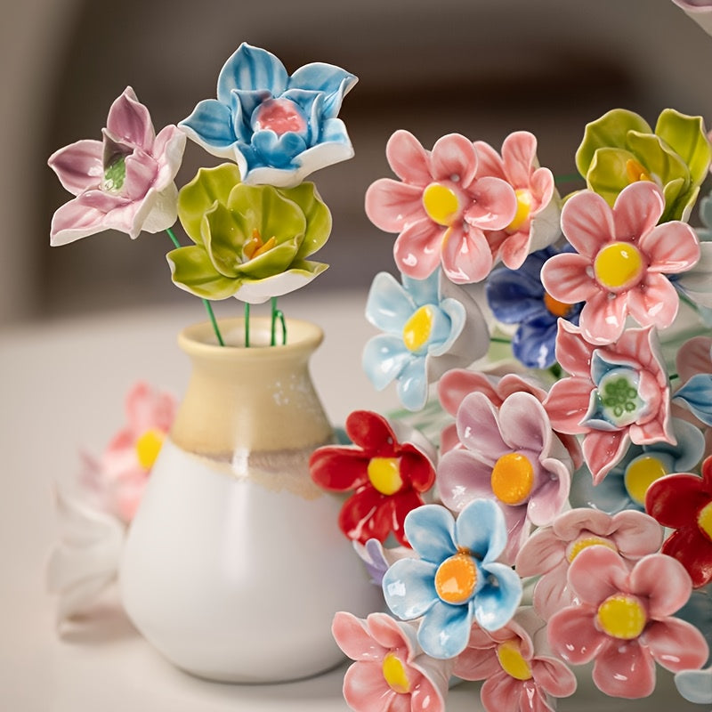 Handcrafted Ceramic Flowers 10pcs Realistic Decorative Floral Accents Random Colors for Home Wedding Party Valentine's Day Mother's Day Christmas Gift