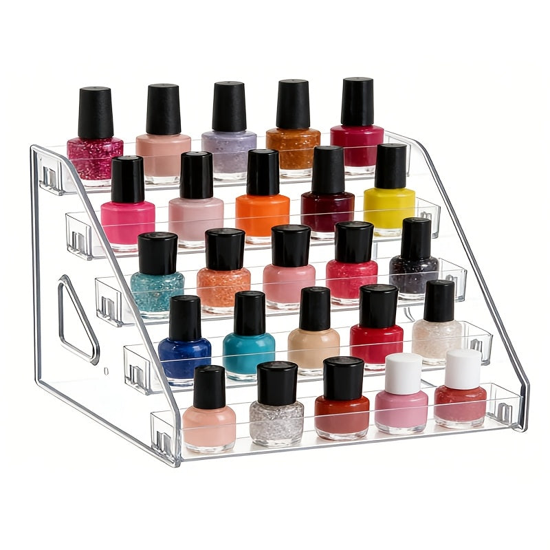 Stackable Nail Polish Storage Box, 5 & 6-Tier Clear Organizer for Nail Polish, Makeup & Beauty Accessories — Space-Saving Vanity & Countertop Display