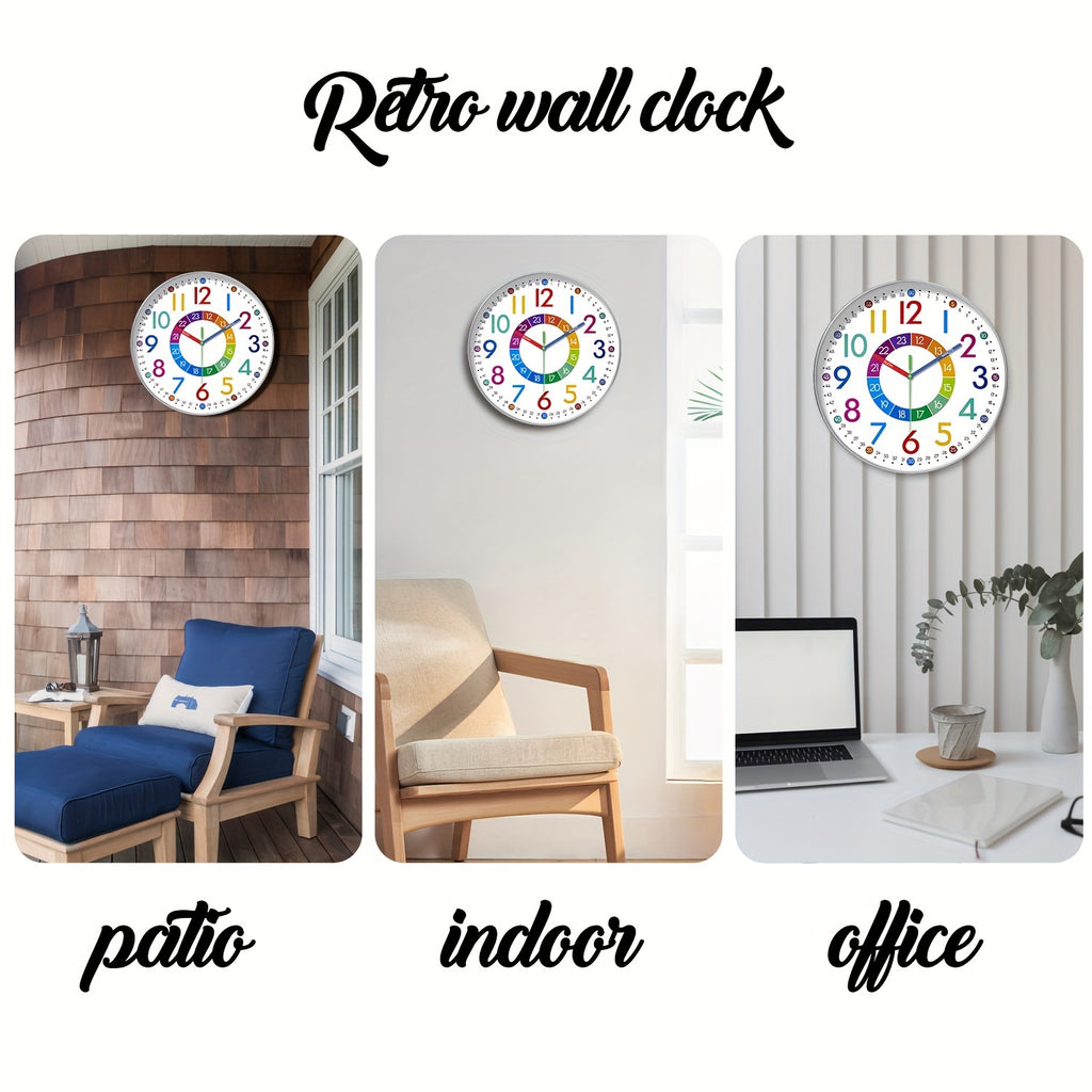 Color Learning Wall Clock for Kids – 8, 10 & 12 Inch Silent Quartz Movement, Teach How to Tell Time, Educational Teaching Clock for Bedroom, Classroom & School, AA Battery, Holiday Gift
