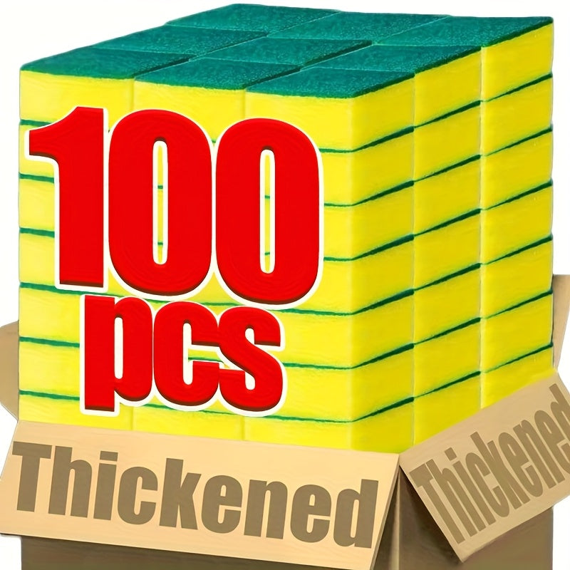 100 Pcs Heavy Duty Dish Sponges Thickened Polyurethane Scouring Pads Soft Absorbent Non-Scratch for Pots Pans Kitchen Bulk Pack