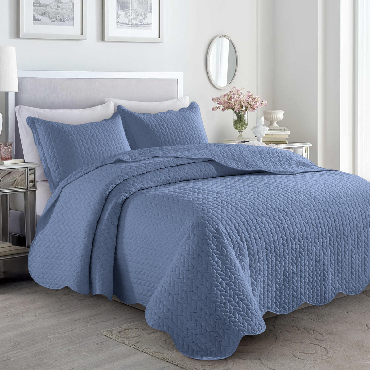 Microfiber Quilt Bedspread Set All Season Lightweight – Soft Breathable Quilted Coverlet Twin Full Queen King 16 Colors Machine Washable
