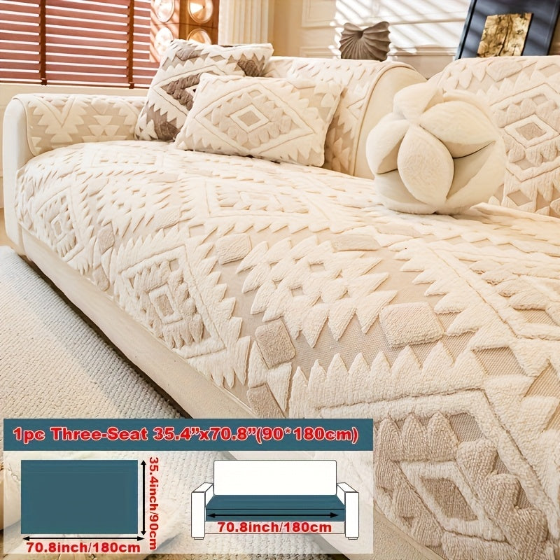 Thick Plush Sofa Cover Protective Slipcover – Pet-Friendly Shu Velveteen Non-Slip Machine Washable Jacquard Sofa Seat Cushion Cover for Office Bedroom Living Room Couch Decor