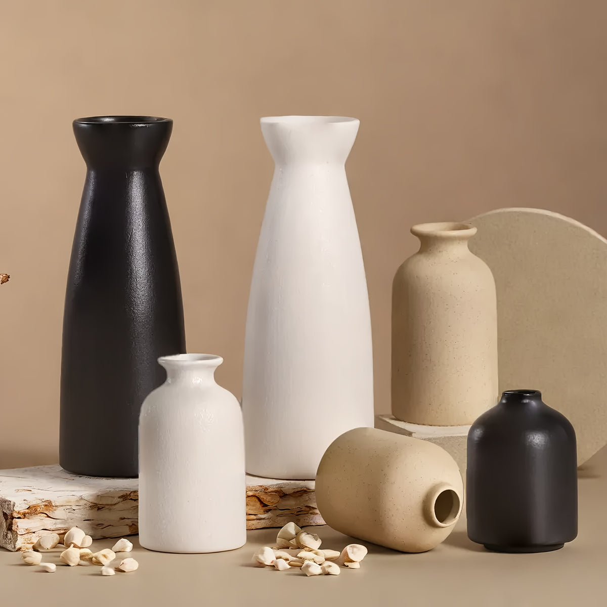 Boho Ceramic Vase Set 3pcs Matte Nordic Minimalist Geometric & Floral Designs, Decorative Vases for Living Room, Entryway, Bookshelf, TV Console & Bathroom Vanity, Holiday & Birthday Gift