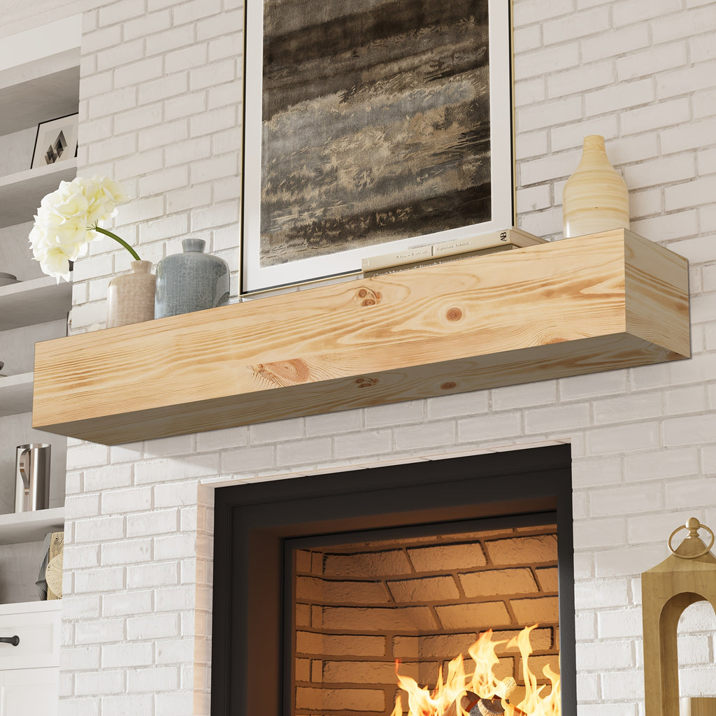 Wood Fireplace Mantel Floating Shelf – Heavy Duty Invisible Bracket | Wall Mounted Mantel for Over Fireplace | 5 Colors, 2 Lengths