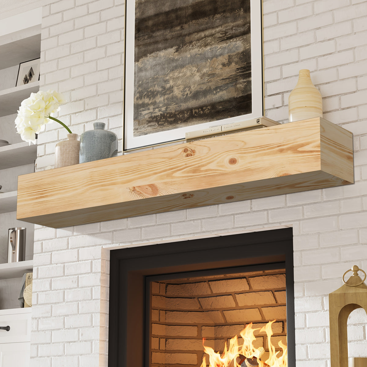 Wood Fireplace Mantel Floating Shelf – Heavy Duty Invisible Bracket | Wall Mounted Mantel for Over Fireplace | 5 Colors, 2 Lengths