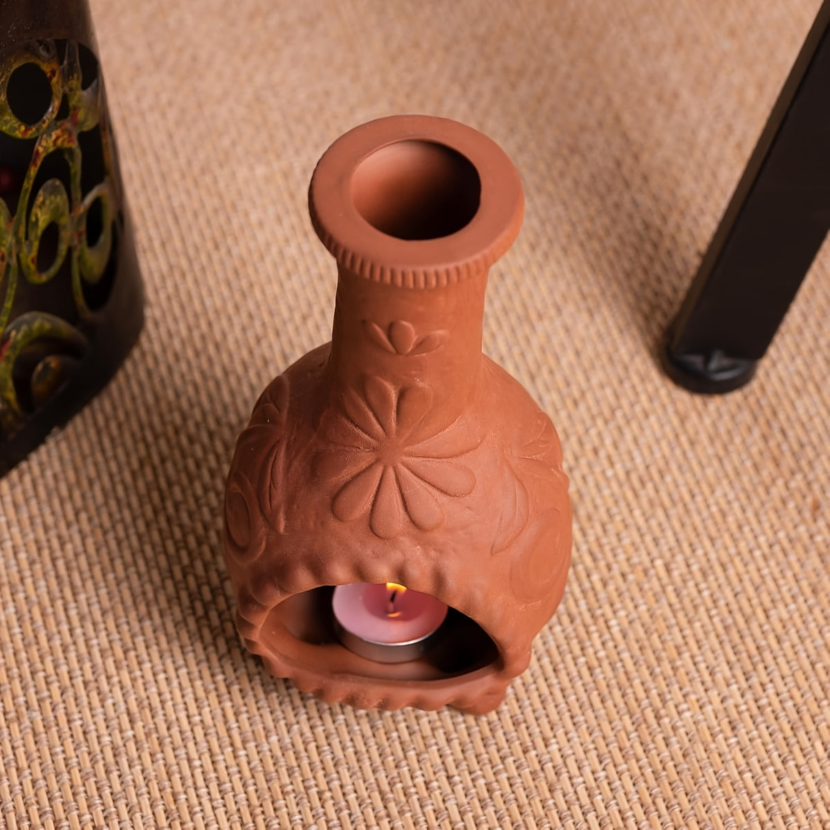 Ceramic Chiminea Incense Holder with Palo Santo Design – Handcrafted Terracotta Mini Chiminea Stick Burner for Meditation, Altar & Purification | Sage Texture Base
