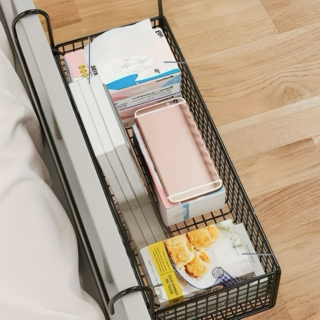 Door Back Hanging Mesh Basket Black Metal Storage Rack – Woven Mesh Iron Frame Over-Door Space-Saving Organizer for Dormitory, Bedroom & Wardrobe, Multi-Functional Shelf Basket