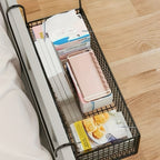 Door Back Hanging Mesh Basket Black Metal Storage Rack – Woven Mesh Iron Frame Over-Door Space-Saving Organizer for Dormitory, Bedroom & Wardrobe, Multi-Functional Shelf Basket