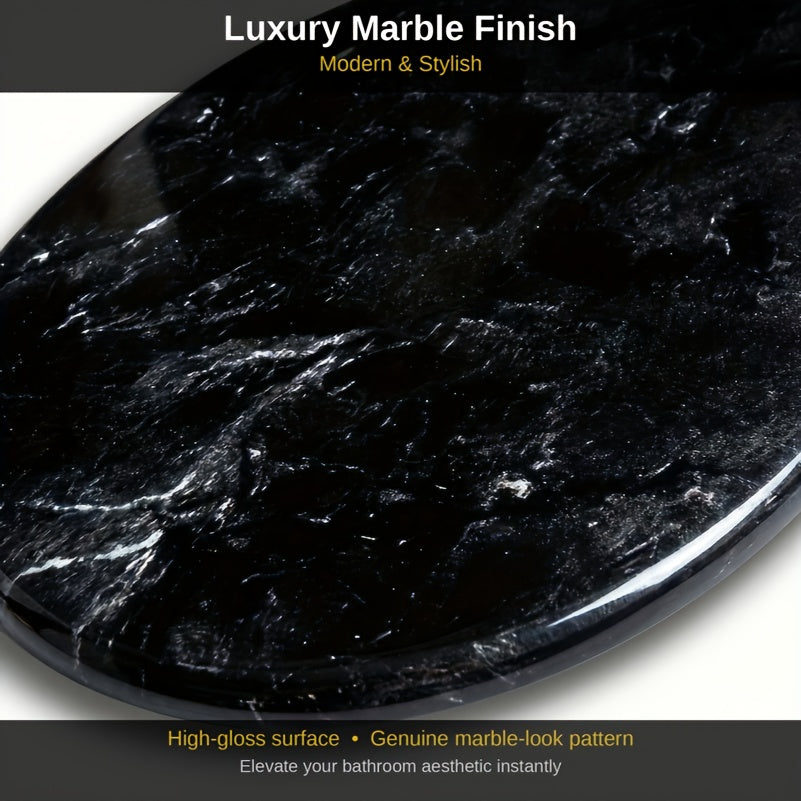 Soft Close Toilet Seat Round Black Marble | Designer Art Toilet Seat with Quick-Release Hinges, Easy Clean, Stylish Bathroom Upgrade