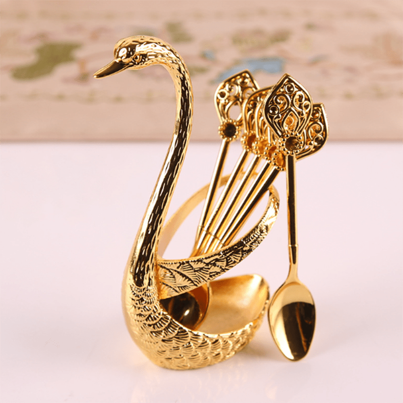 Elegant Swan Cutlery Set Silver Metal Forks and Spoons with Storage Base Decorative Tableware for Dining Room Gift Valentine Christmas Mother Day