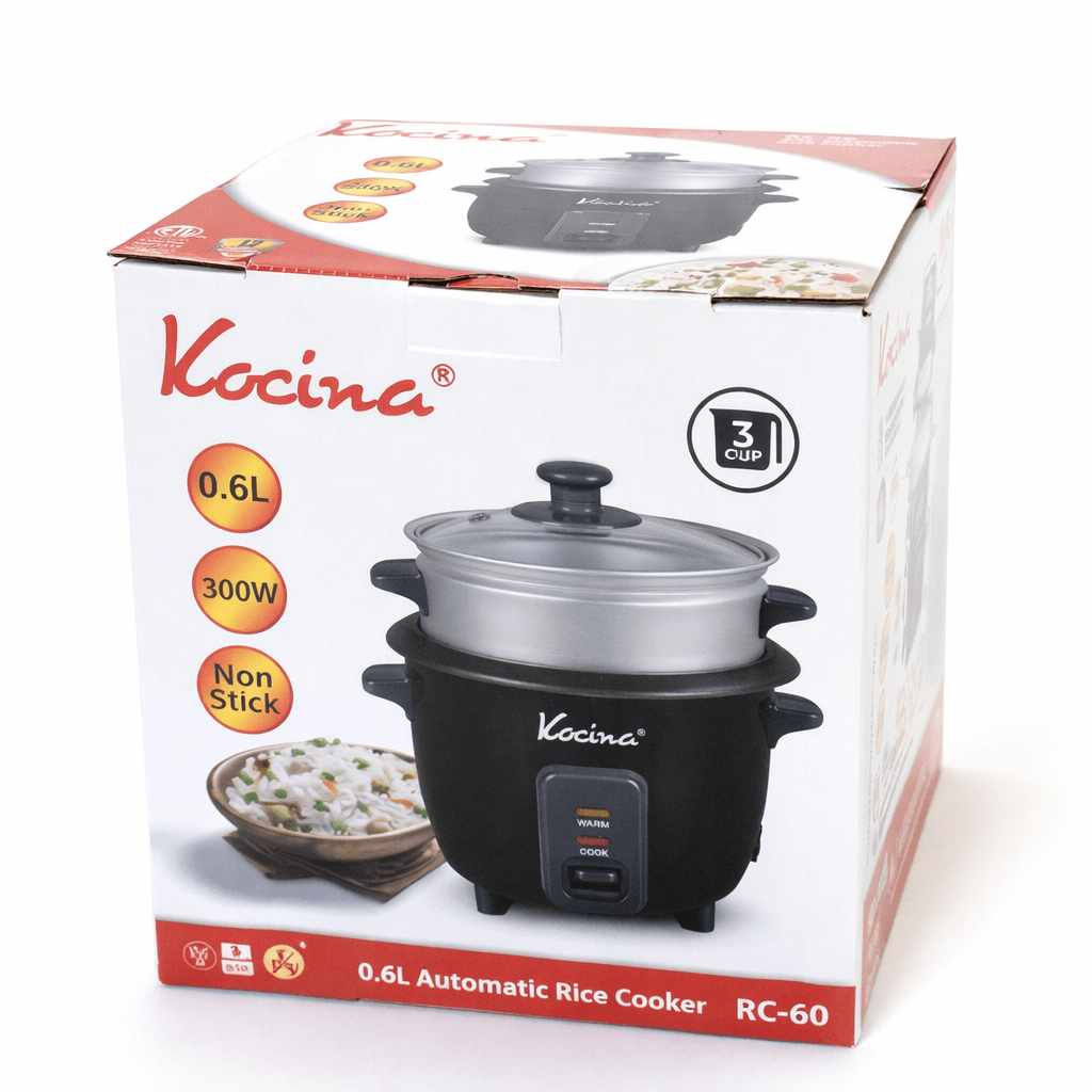 Mini Rice Cooker with Keep Warm | One-Touch Compact Electric Rice Cooker with Nonstick Pot, Glass Lid & Steamer | 0.6L (3 Cup) & 1.5L (8 Cup) | White or Black