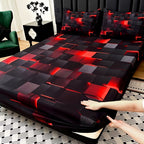 Tech Print Fitted Sheet Set 3 Piece - Digital Geometric Pattern Deep Pocket 15 Inch Bed Sheet with 2 Pillowcases Twin Full Queen King All Seasons