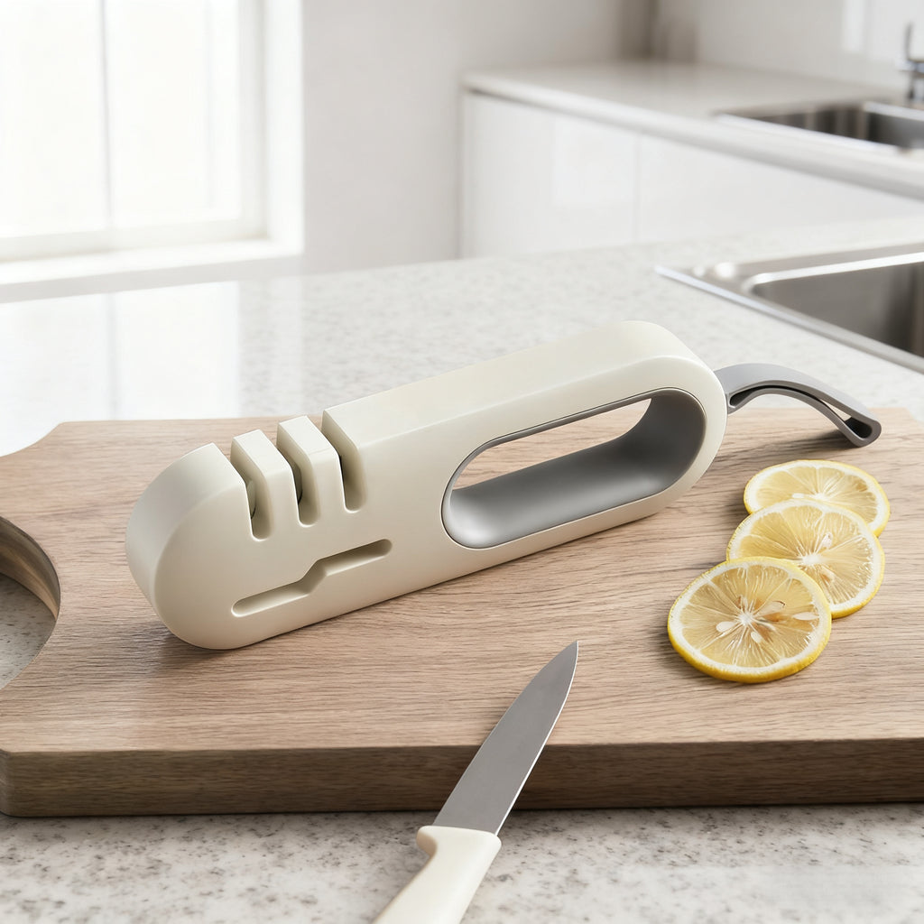 4-Stage Knife Sharpener Professional Manual Sharpener - Multi-Purpose Kitchen Knife Sharpener for Ceramic, Scissors & Hunting Knives, Anti-Slip Ergonomic Handle, Stone Design Blade Sharpener