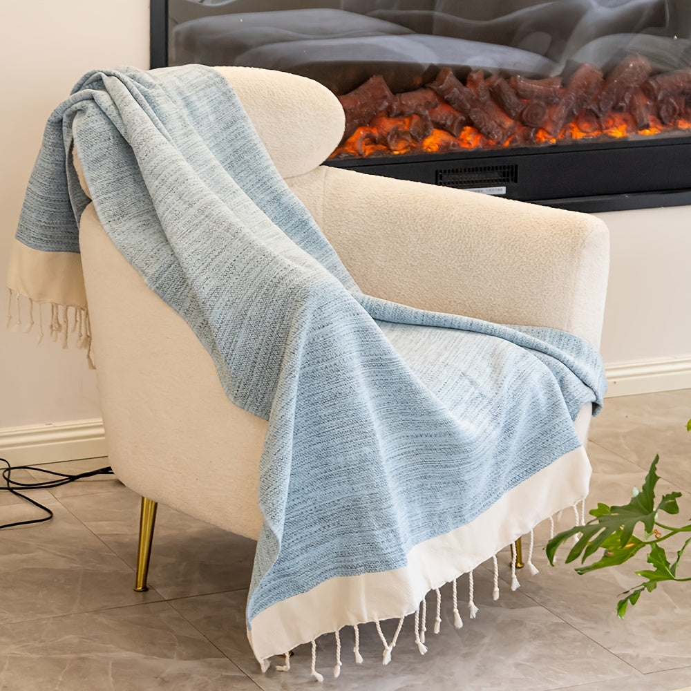 Cotton Tassel Blanket Boho Diamond Grid 100% Cotton 350GSM Breathable Soft All Season Machine Washable Throw for Bed Sofa Picnic Travel Black Navy Blue Light Blue Gray Red Orange Brown 49x71 Inch