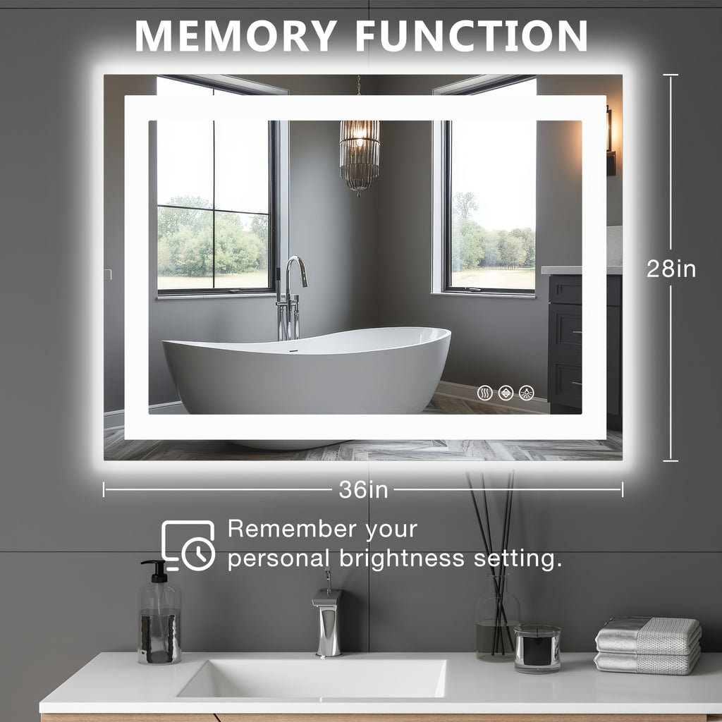 Anti-Fog LED Bathroom Mirror with Dual Light Source & 3-Color Modes | Wall Mount Vanity Mirror | 120V US Plug | 4 Sizes