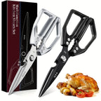 Kitchen Scissors Set 2pc Heavy Duty Stainless Steel Meat Shears Dishwasher Safe - Sharp Poultry Shears for Chicken Bones Turkey Fish 7-Inch Blade Ergonomic Handle Gift Box, Red/Black/Black & White