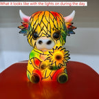 Sunflower Highland Cow Table Lamp – Warm-Toned Whimsical Light-Up Cow Statue Bedside Lamp & Tabletop Decoration, Perfect Gift for Animal Lovers & Home Decor