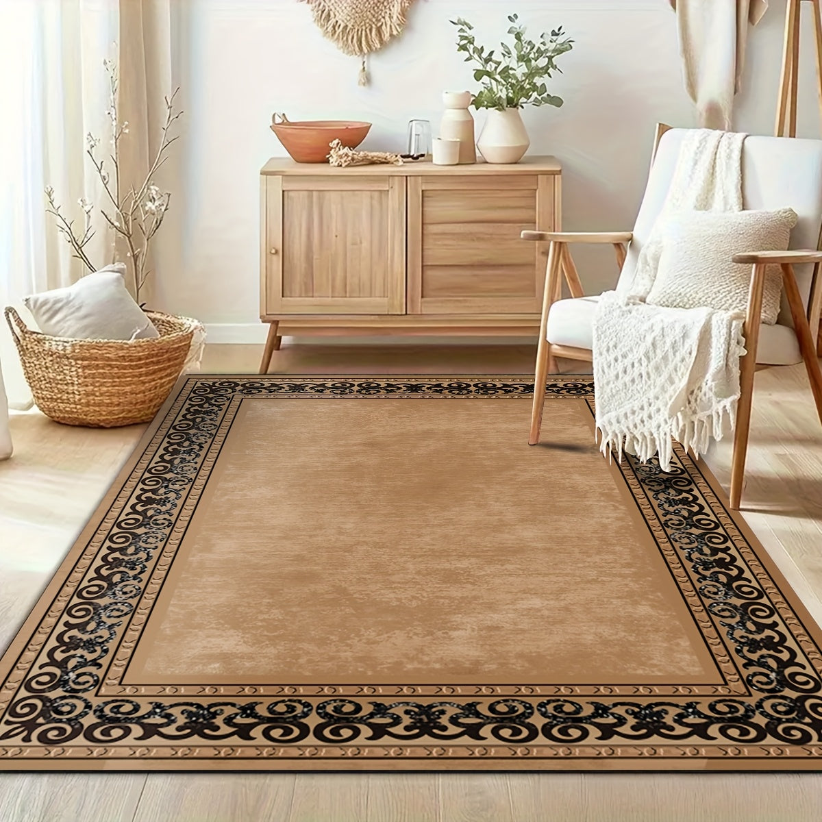 Classical Bohemian Luxury Flannel Rug Non-Slip Machine Washable – Vintage Plush Area Rug for Living Room, Bedroom & Home Decor – 4 Sizes Up to 78.7x116in