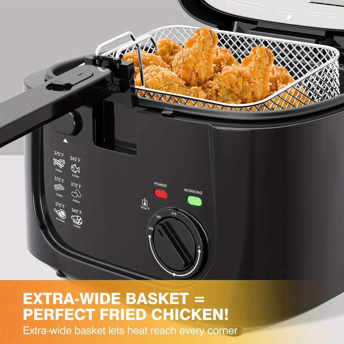 1500W Electric Deep Fryer 84.54oz – Non-Stick Basket, Adjustable Temperature Control, Viewing Window & Removable Lid | Easy Clean | Black & White