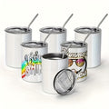 Blank Sublimation Tumblers 6 Pack 12oz Skinny Double Wall Insulated Cups with Gift Box and Shrink Wrap for DIY Custom Printing