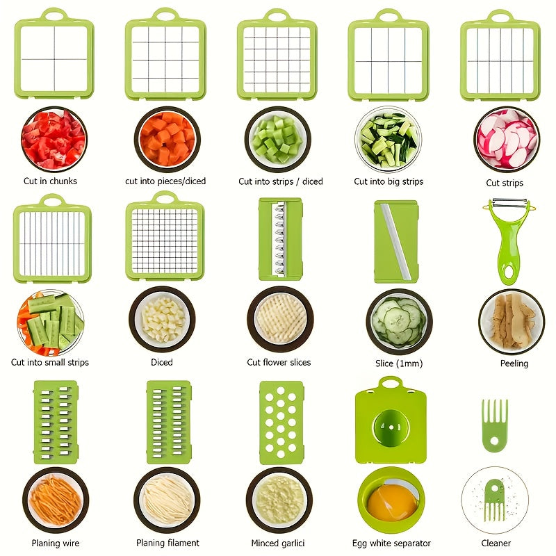 Vegetable Chopper with 8 Blades - Multifunctional Food Slicer Dicer Cutter, Onion Chopper Set with Container, 22pcs Kitchen Prep Tool