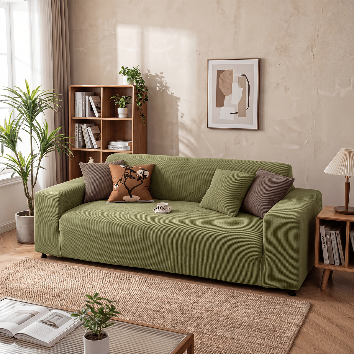Sofa Slipcover with Skirt – Stretch Jacquard Full Coverage Couch Cover, Pet Proof Non-Slip Machine Washable, Fits 1 2 3 4 Seater Sofa for Living Room Bedroom, All Season Furniture Protector