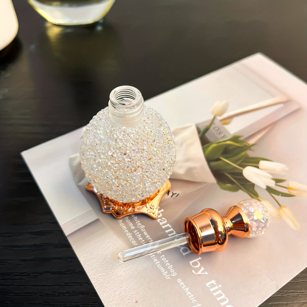 Vintage Crystal Arabic Style Empty Essential Oil Bottle 0.51oz - Portable Imitation Crystal Perfume Vial for Dressing Table, Travel & Gift Decoration