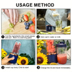 Portable USB Blender Juicer 2-Pack with 6 Blades | Handheld Smoothie Maker for Travel Office | USB Rechargeable Personal Blender for Milkshakes & Iced Drinks
