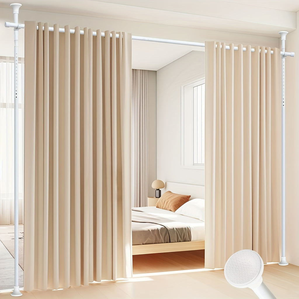 Floor to Ceiling Room Divider Rod No Drill Tension – Adjustable 4-10ft Tall 28-114" Wide Heavy Duty Curtain Partition Stand for Bedroom Studio Apartment, Matte Black White