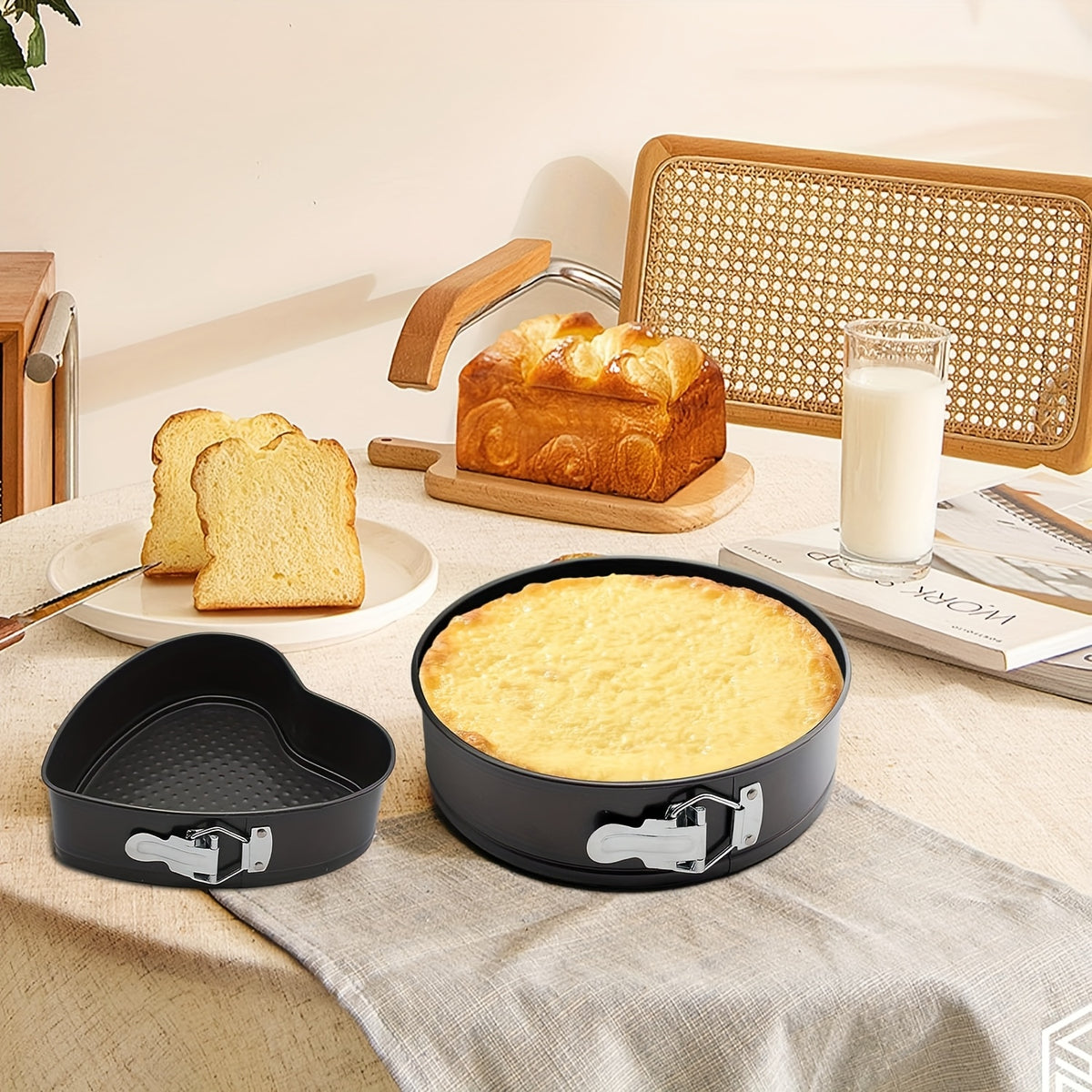 Springform Cake Pan Set 6pcs Nonstick Carbon Steel – Heart, Round & Square Cheesecake Pans 7–11 Inch with Removable Bottom for Mousse, Cheesecake & Layer Cakes
