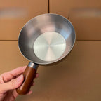 304 Stainless Steel Uncoated Small Frying Pan with Walnut Handle – Physical Non-Stick, Healthy & Durable | Uniform Heat | Easy to Clean | Breakfast, Salad & Dessert