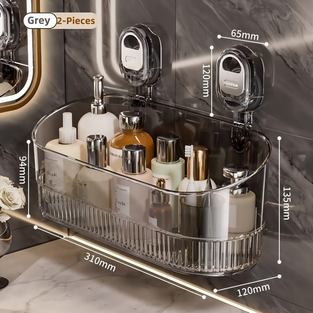 Suction Cup Shower Caddy – No-Drill Wall-Mounted Bathroom Organizer Shelf, Holds 10 lbs, Corrugated Grip, ABS Plastic Rack for Shower Essentials, Cosmetics & Toiletries (1 or 2 Pack)