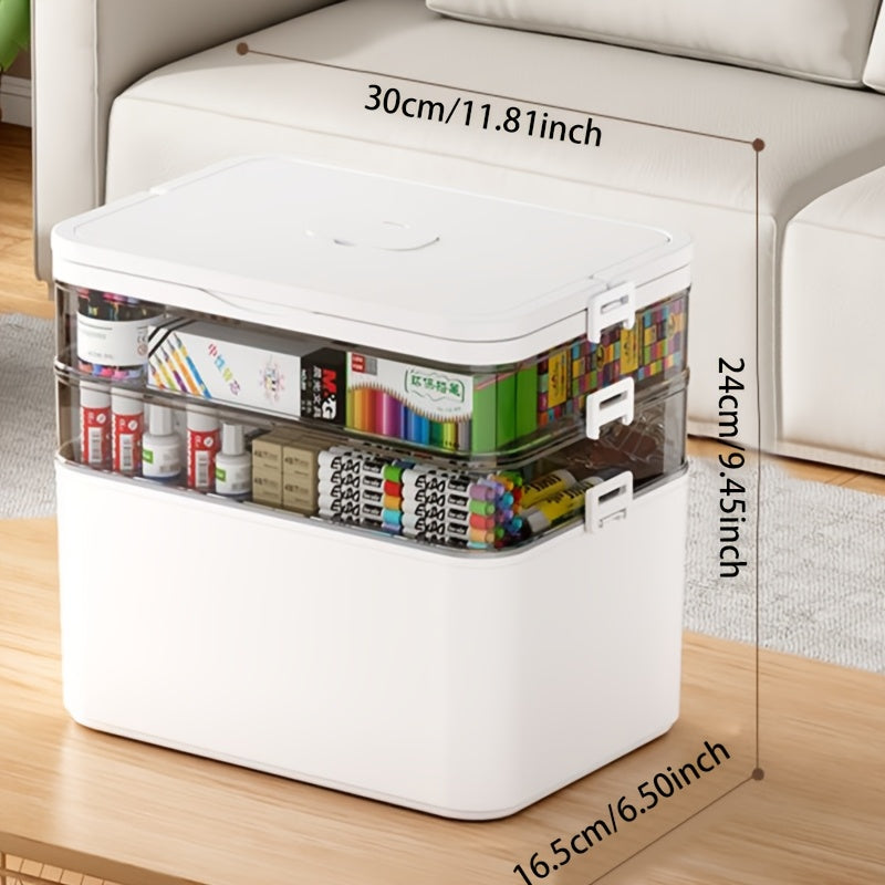 Multilayer Storage Box Large Capacity Transparent Portable Organizer with Handle and Detachable Lid Compartment for Medicine Home Travel Office Sewing Art Supplies 3 or 5 Tier