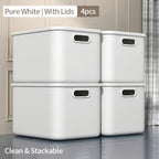 13-Inch Square Plastic Storage Bins 4-Pack with Handles Lid & No-Lid Options White Wardrobe Storage Box Set for Clothes Tools Closet Shelves – Premium Home Organization Containers