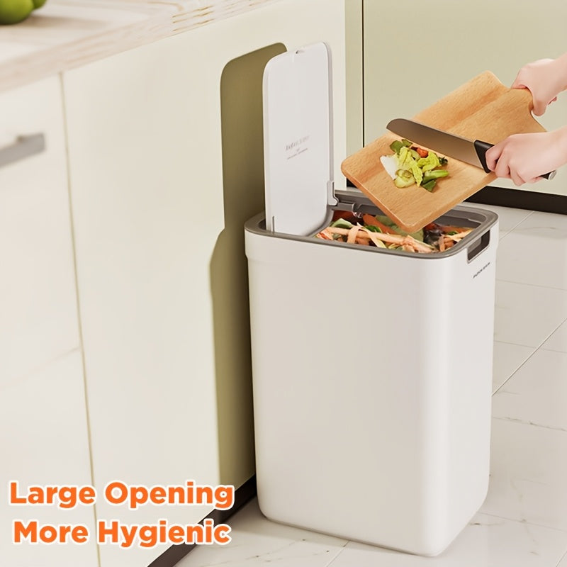 Wall-Mounted Odor-Sealing Trash Can with Lid – Space-Saving Rectangular Plastic Waste Bin, No Power Needed, Minimalist Design for Bathroom, Bedroom, Office & Dorm, Easy to Clean
