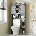 Farmhouse Over Toilet Cabinet with Sliding Doors Engineered Wood Adjustable Shelf Toilet Paper Holder Stand Space Saving Bathroom Storage No Wall Mount Multiple Colors