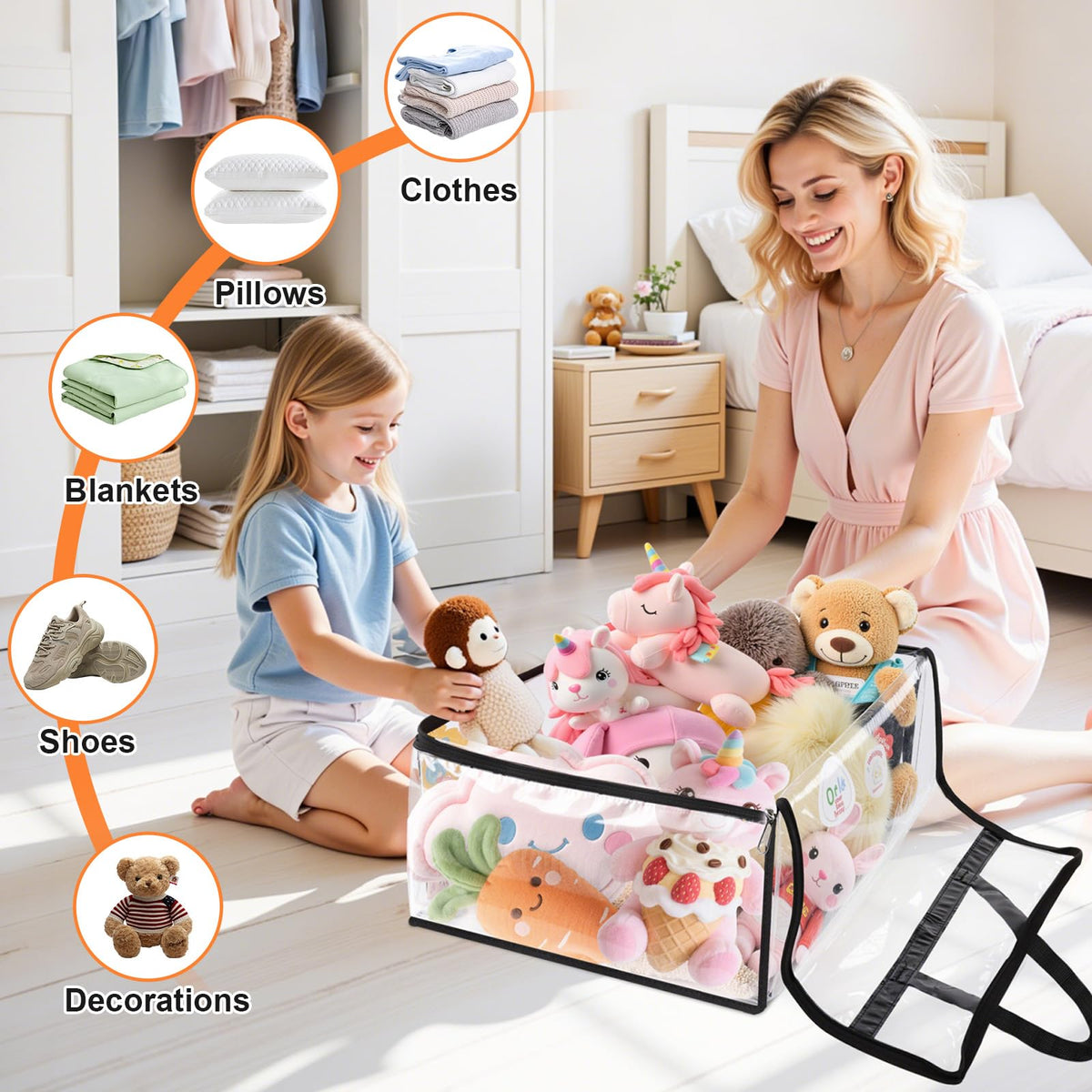 Clear Clothes Storage Bags 6-Pack 15.85 Gallon PVC Foldable Closet Organizer Under Bed Storage Containers with Zippers for Comforter Blanket Bedding Duvet – Transparent Moving Packing Bags