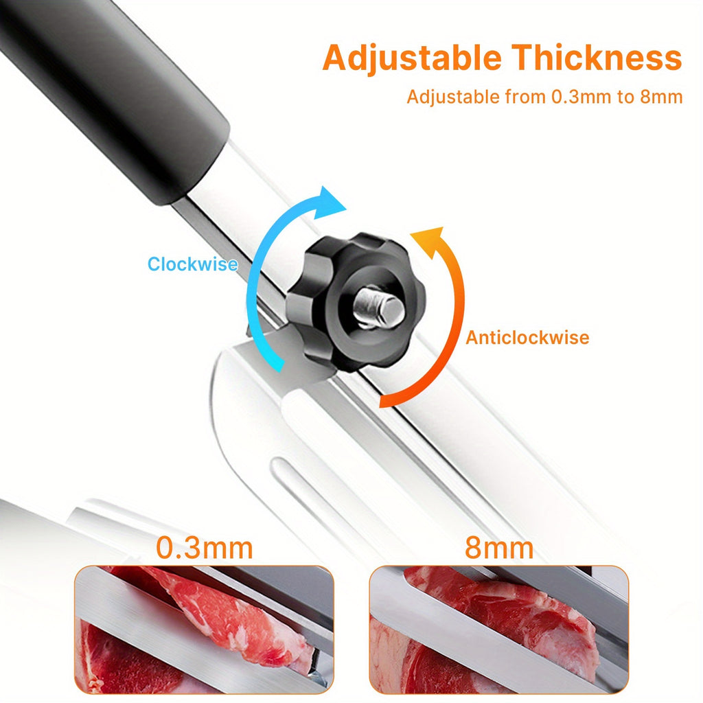 Manual Meat Slicer Stainless Steel 430 Grade Blade with Adjustable Thickness for Frozen Meat, Vegetables & Fruits – Durable Sharp Easy-Clean Food Slicer for Home Kitchen Use
