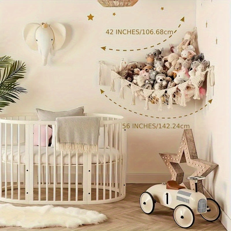 Stuffed Animal Storage Net with LED Lights – Corner Hanging Plushie Organizer for Kids Bedroom & Nursery, Jumbo Doll Net Room Decor, Holiday Gift for Children