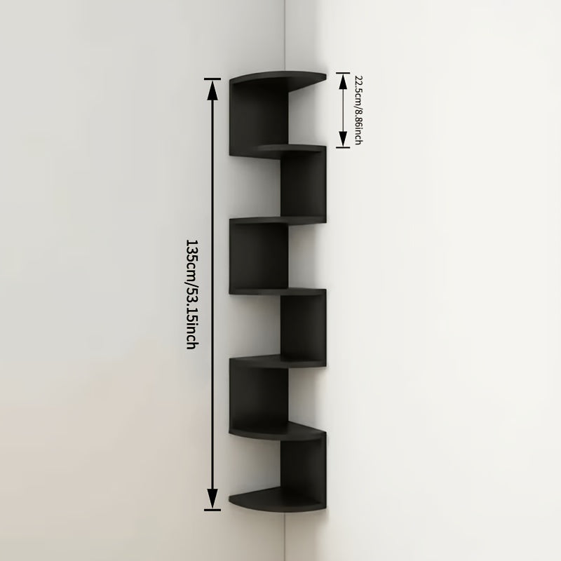 7-Layer Corner Storage Shelf Rack Freestanding Plastic Space Saving Organizer for Kitchen Bathroom Office Living Room Bedroom Black White Easy Assembly Apartment Home Corner Rack Stand