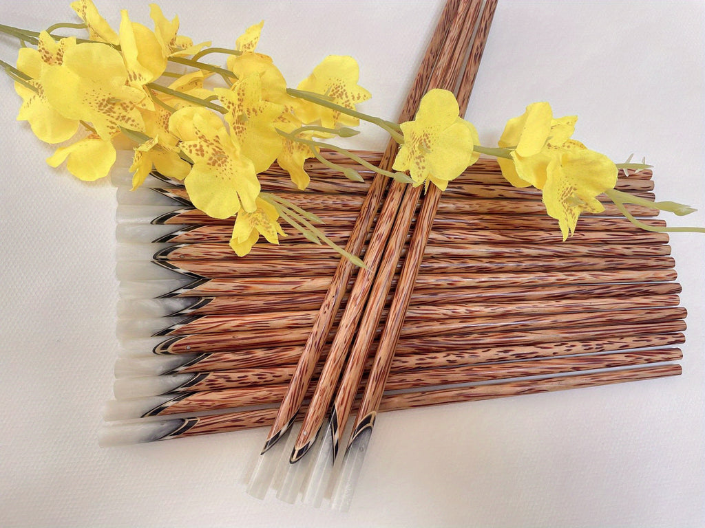 Coconut Wood Chopsticks 5 Pairs Vietnamese Handmade Natural Shell Inlay Anti-Slip Anti-Mold 9.84 Inch Reusable Wooden Chopstick Set for Dining Hotel Home Gift