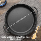 Deep Cast Iron Skillet 8.66 Inch with 2 Handles and Wooden Shovel Flat Bottom Frying Pan Oven Stovetop Grill Campfire Safe for Steak Bread Pizza Camping