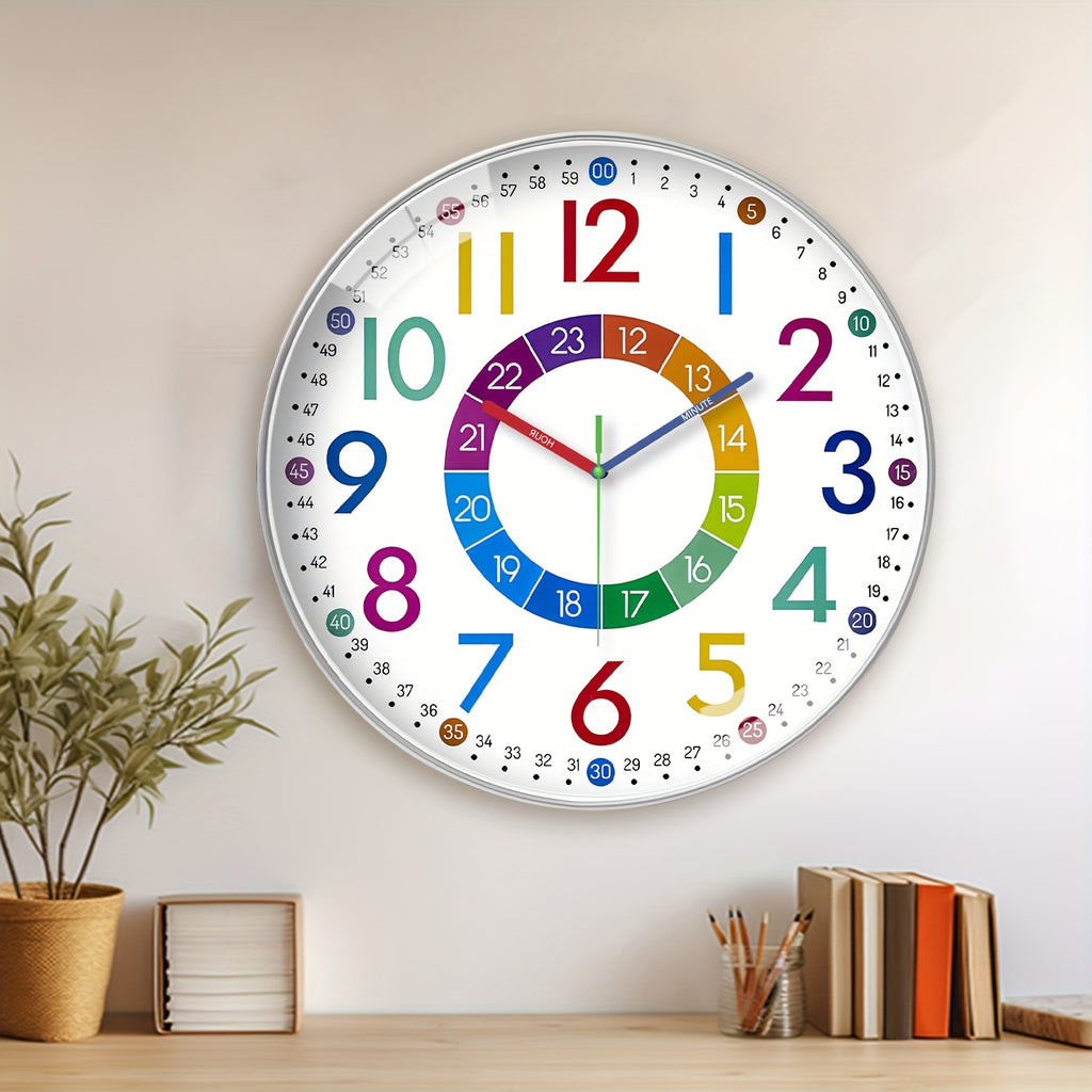 Color Learning Wall Clock for Kids – 8, 10 & 12 Inch Silent Quartz Movement, Teach How to Tell Time, Educational Teaching Clock for Bedroom, Classroom & School, AA Battery, Holiday Gift