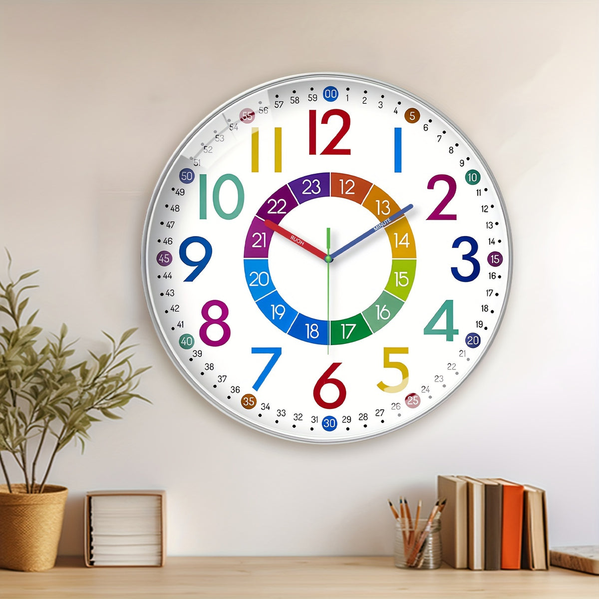 Color Learning Wall Clock for Kids – 8, 10 & 12 Inch Silent Quartz Movement, Teach How to Tell Time, Educational Teaching Clock for Bedroom, Classroom & School, AA Battery, Holiday Gift
