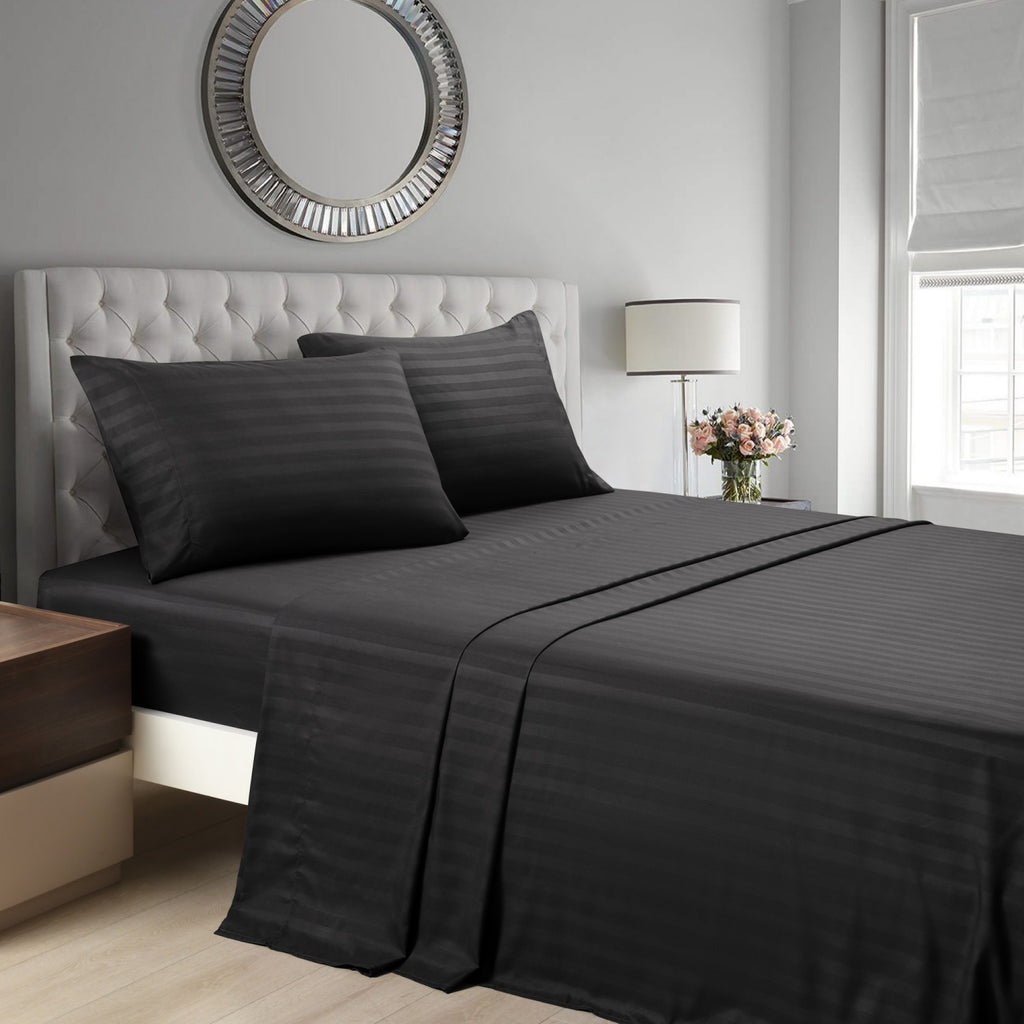 Striped Bed Sheet Set Extra Soft Breathable, Fade-Resistant Deep Pocket Fitted Sheets for Bedroom Guest Room Hotel – All Season 3/4 Piece (Flat Sheet, Fitted Sheet, Pillowcase)